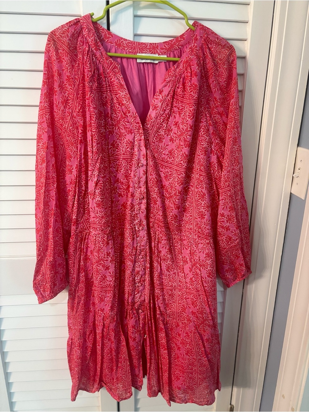 Vineyard Vines Pink Floral Long-Sleeve Button Dress